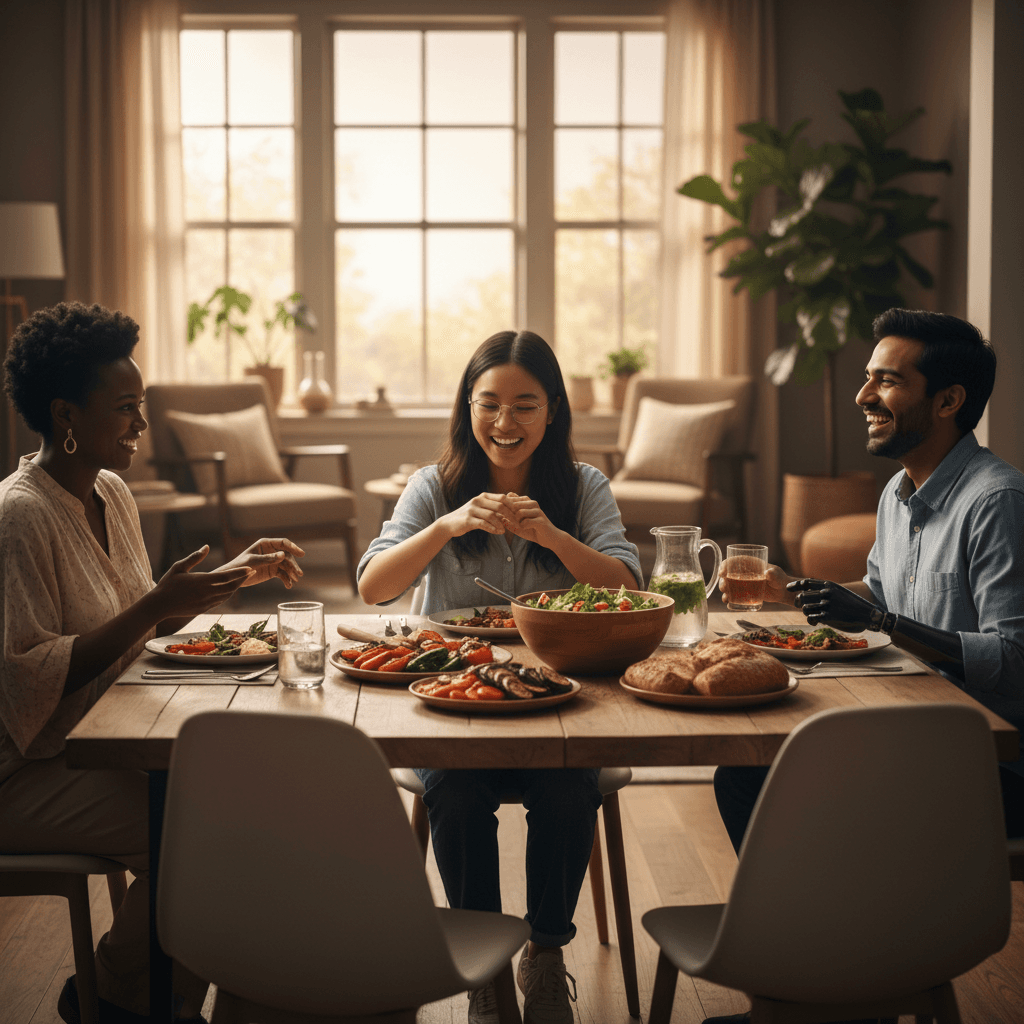 Residents dining together in communal space