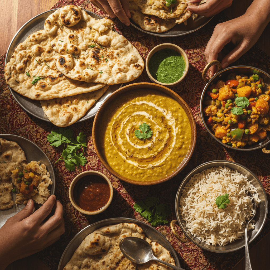 Home-cooked meals served at Ebony Living Spaces dining table with fresh Indian cuisine